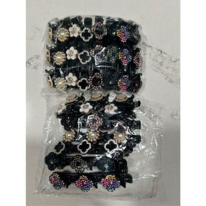 NEW 15 Pcs Sparkling Crystal Stone Braided Hair Clover Clips Large